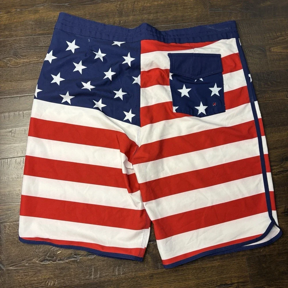 Old Navy California American Flag Board Shorts Mens Sz 38 Drawstring Swim Trunks